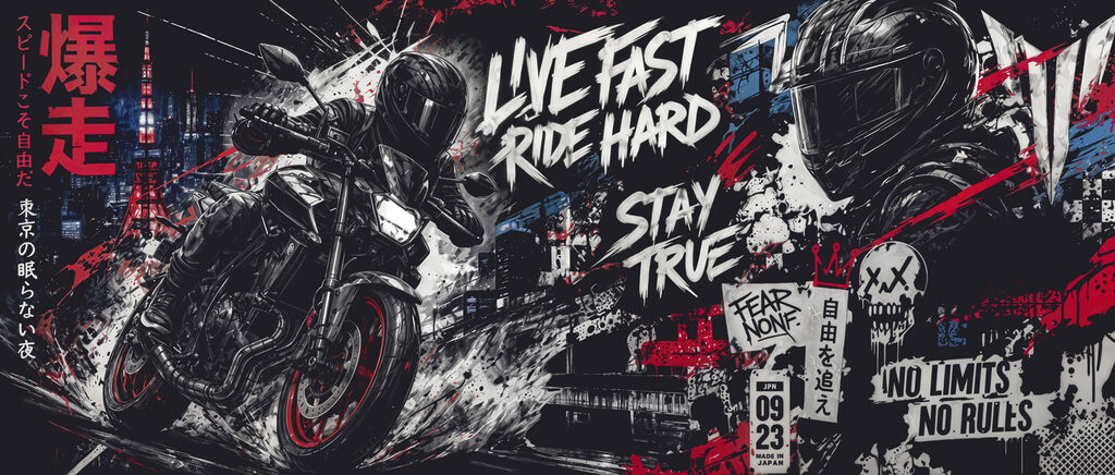 Motocykl na tle graffiti — cały wzór
