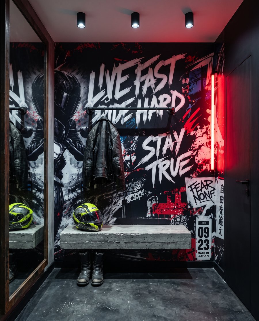 Motocykl na tle graffiti — wnętrze 2