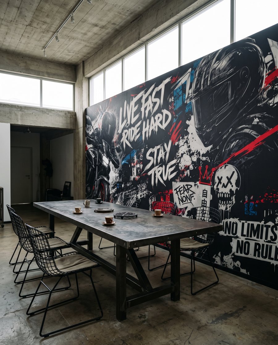 Motocykl na tle graffiti — wnętrze 4
