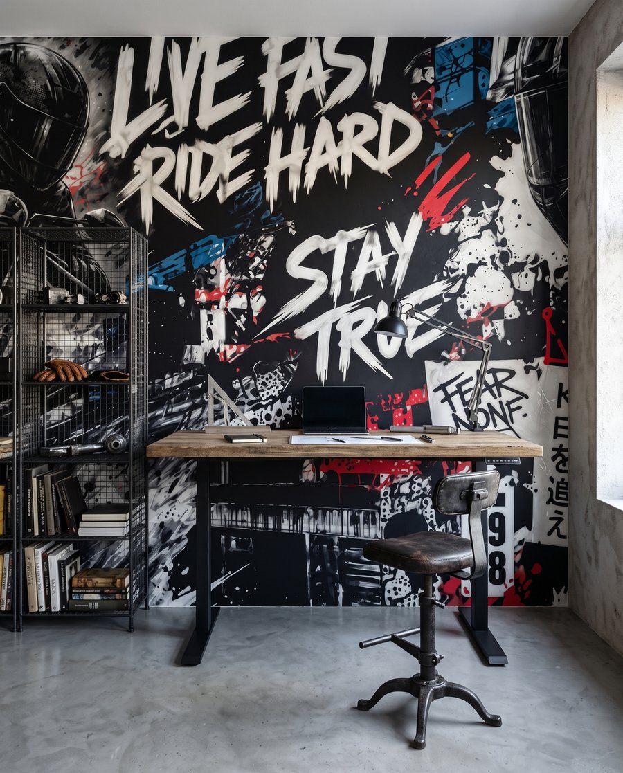 Motocykl na tle graffiti — wnętrze 5