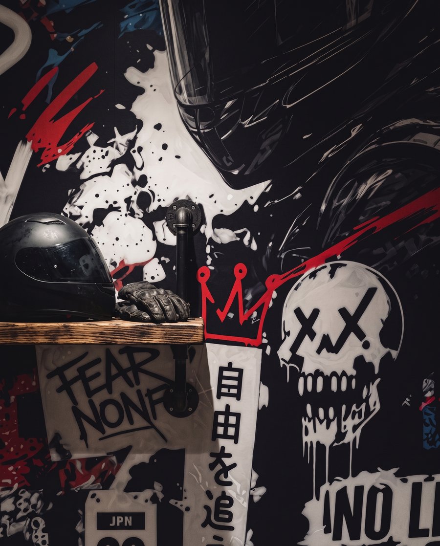 Motocykl na tle graffiti — detal