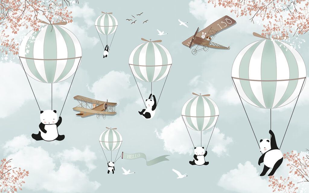 Pandy na balonach — cały wzór
