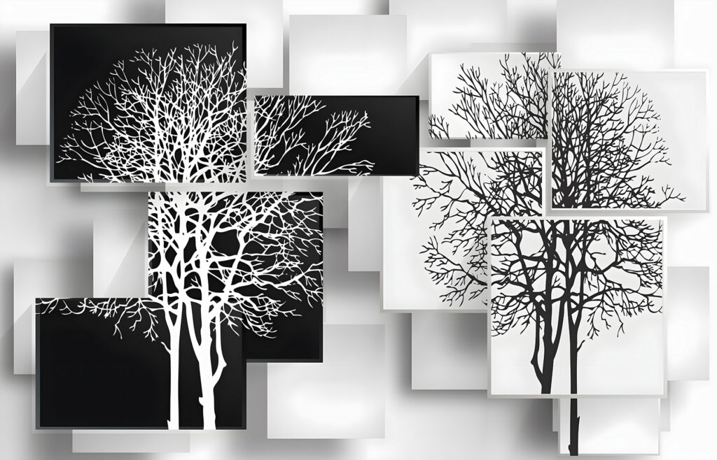 Sylwetki drzew na panelach — cały wzór