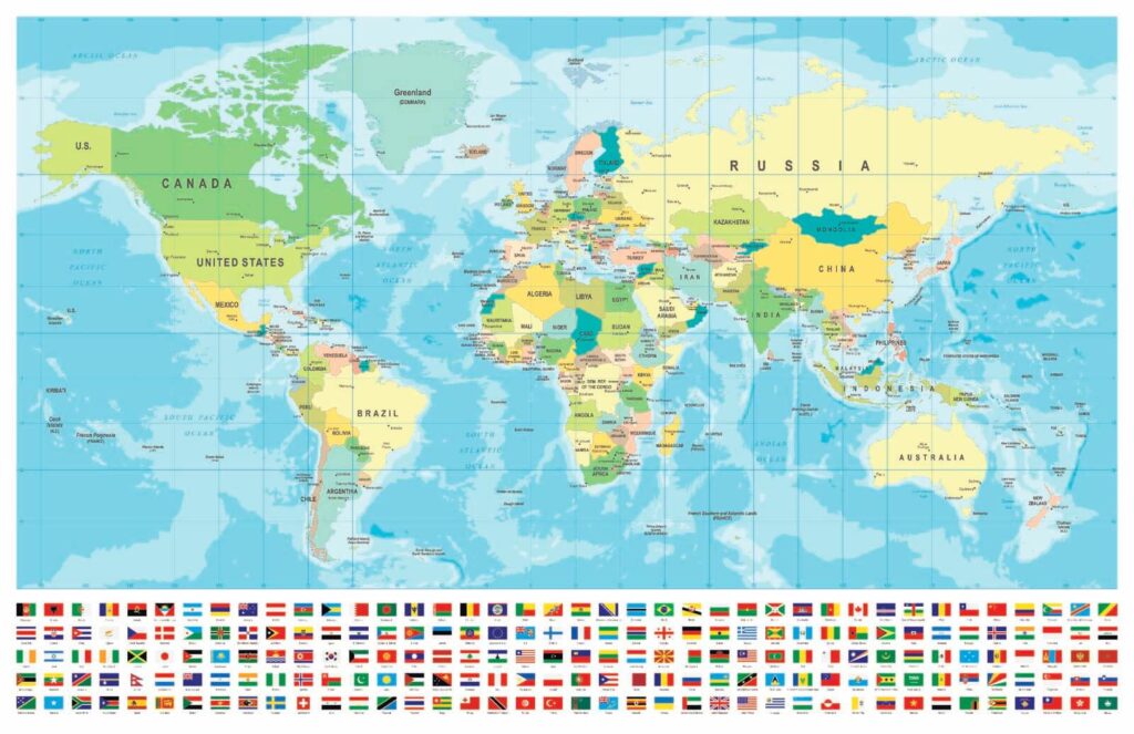 Mapa świata z flagami — cały wzór