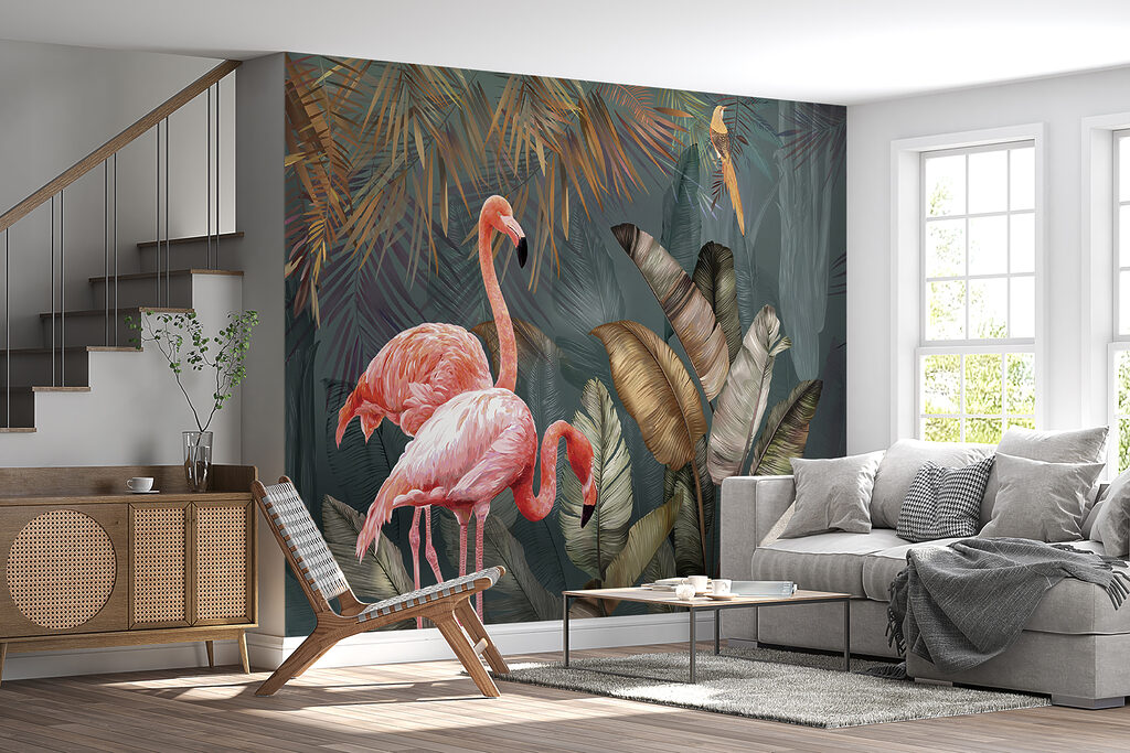 Flamingi w bujnych liściach — wnętrze 3