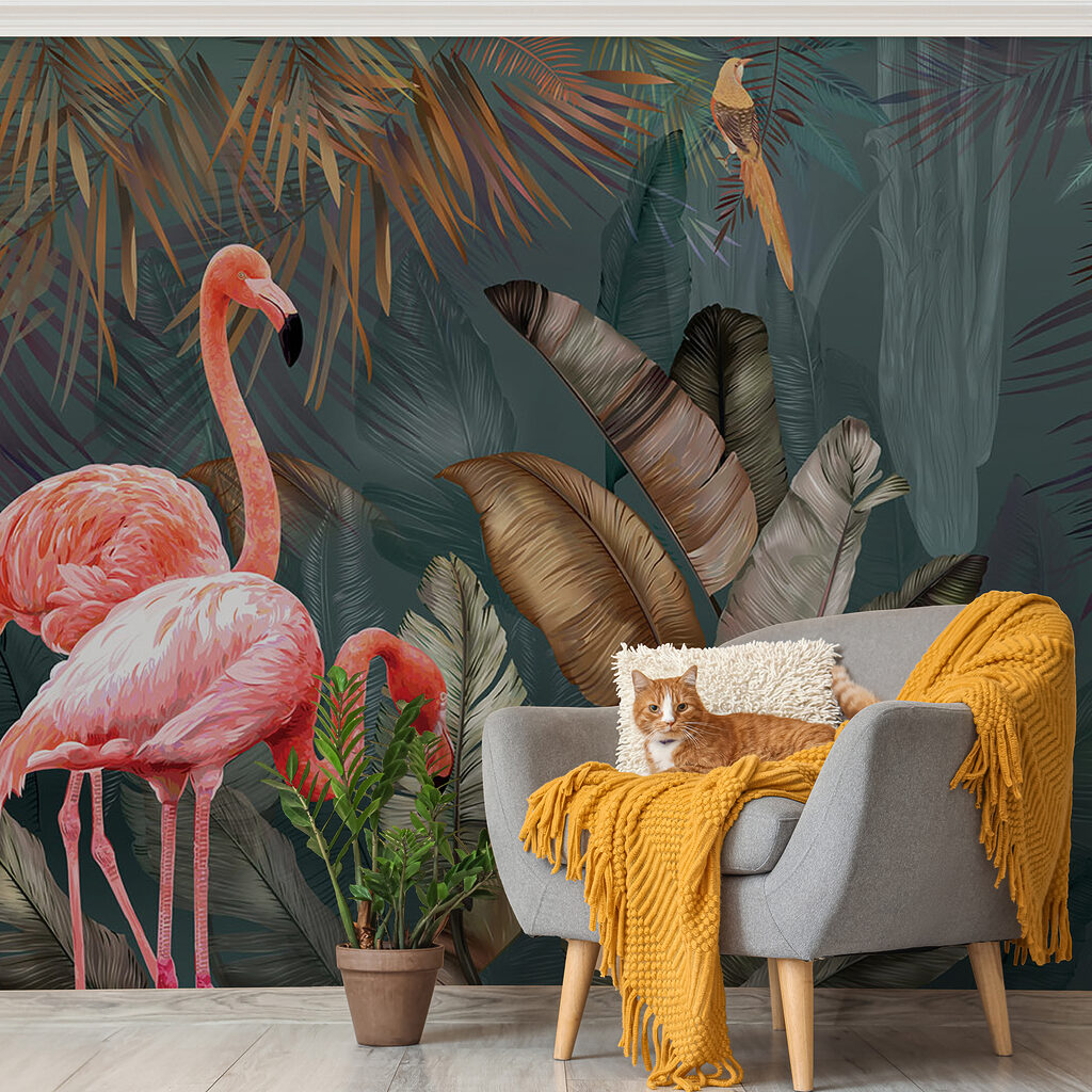 Flamingi w bujnych liściach — wnętrze 2