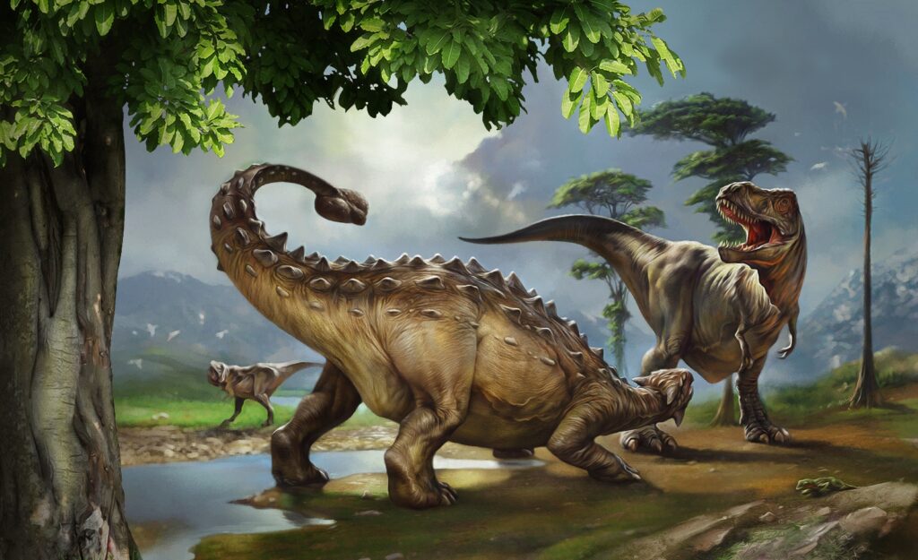 Dinozaury nad brzegiem rzeki — cały wzór
