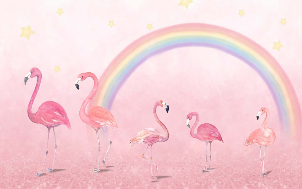 Flamingi pod tęczą — cały wzór