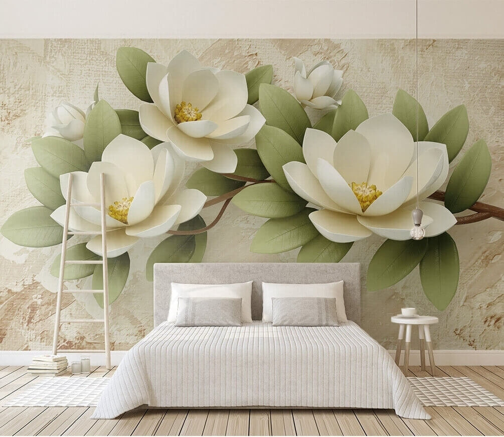Biała magnolia na beżu — wnętrze 1