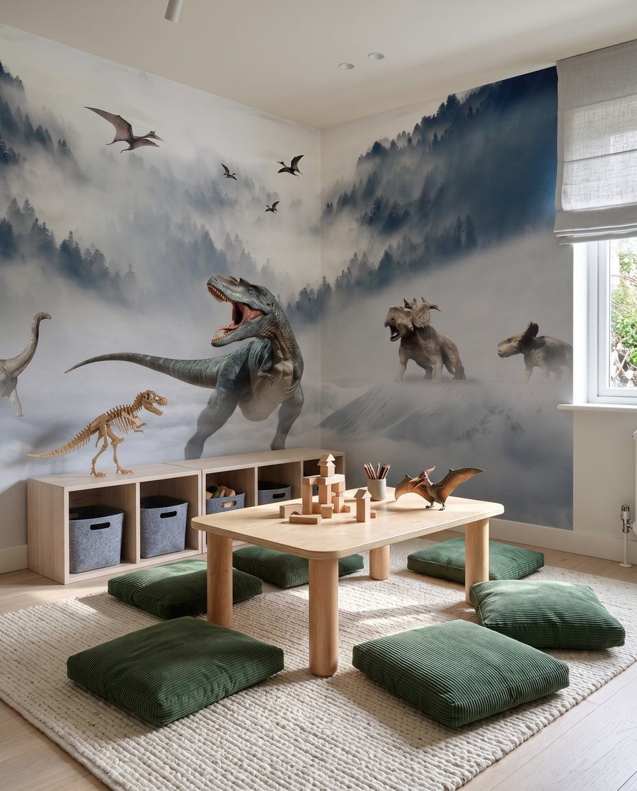 Dinozaury w górskiej mgle we wnętrzu