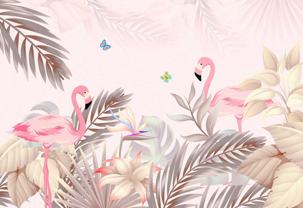 Flamingi wśród liści — cały wzór