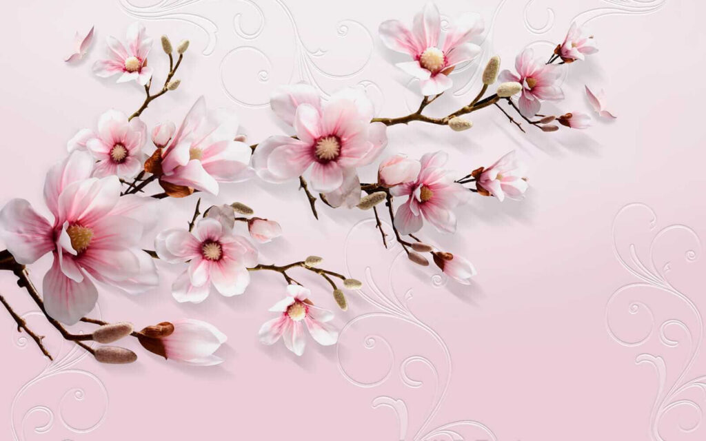 Magnolia na różowym tle — cały wzór