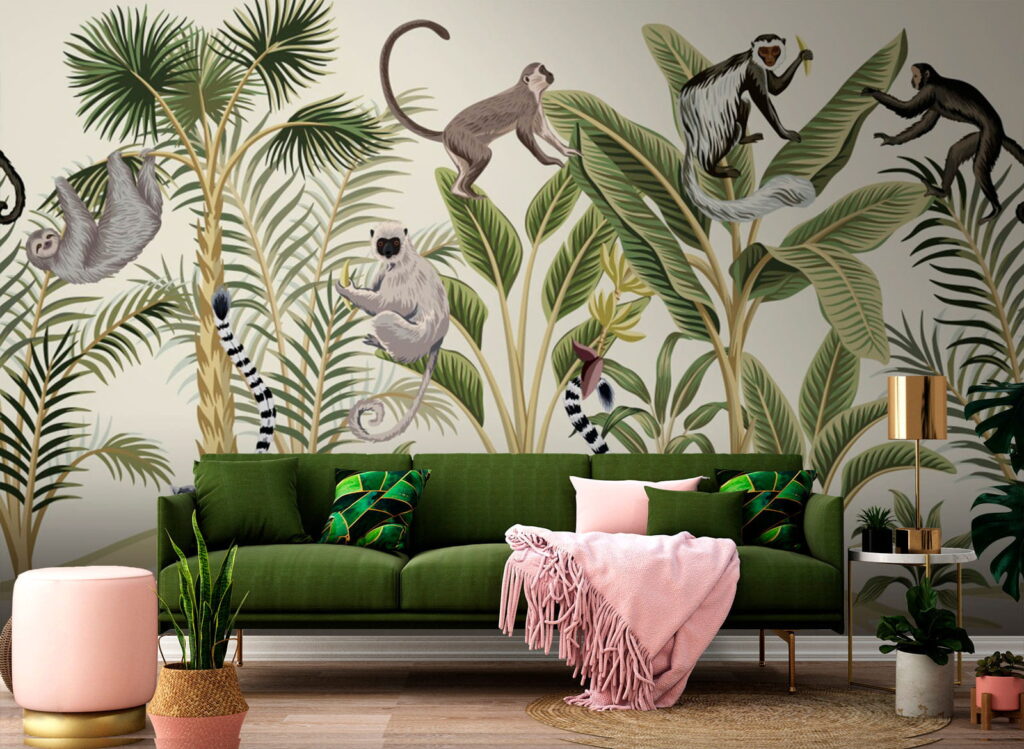 Małpy wśród rysowanych palm — wnętrze 1