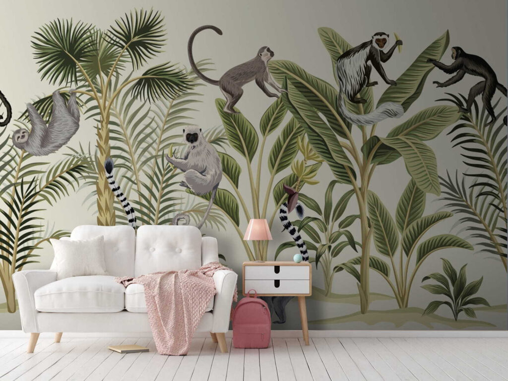 Małpy wśród rysowanych palm — wnętrze 2