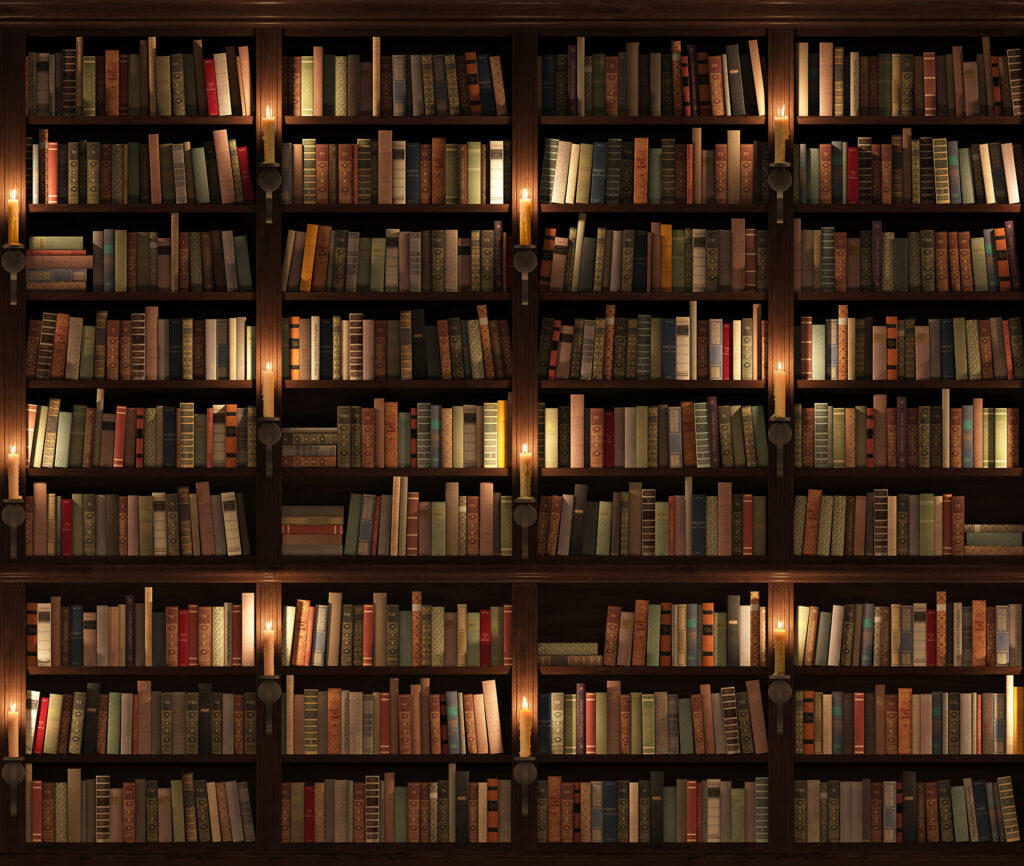 Biblioteka w ciepłym cieniu — cały wzór