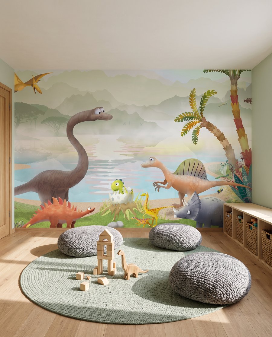 Dinozaury nad tropikalnym jeziorem we wnętrzu