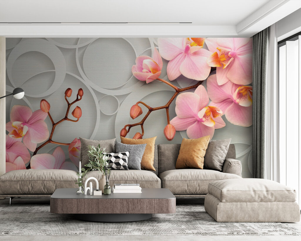 Różowa orchidea wśród kręgów — wnętrze 1