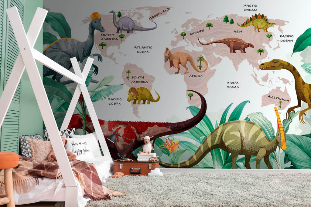 Dinozaury i mapa świata — wnętrze 3