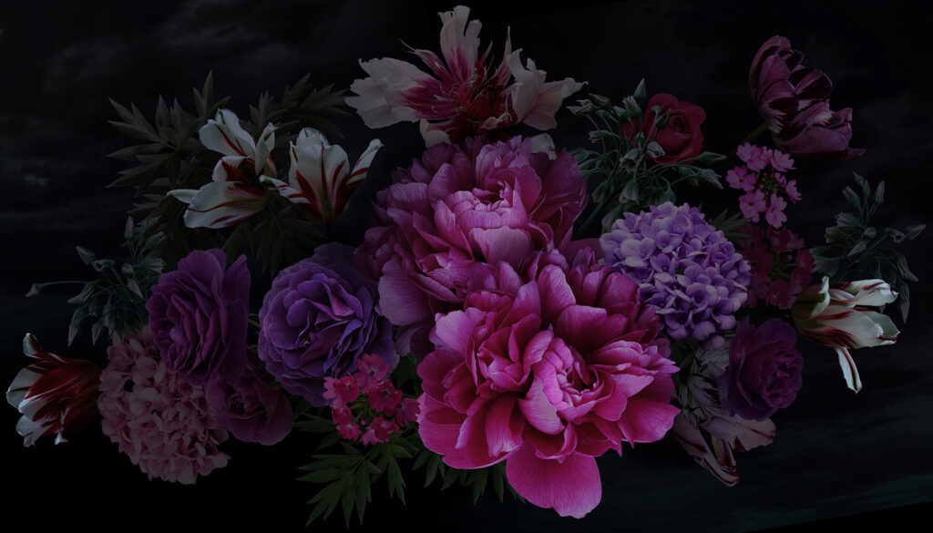 Purpurowe kwiaty w nocy — cały wzór