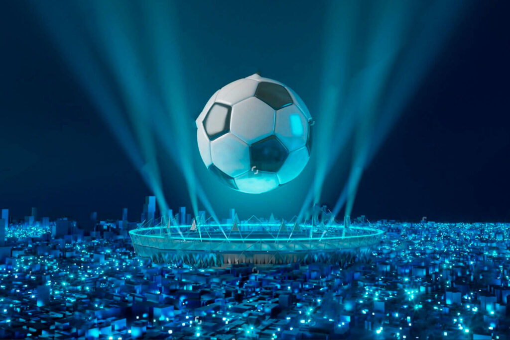 Piłka nad oświetlonym stadionem — cały wzór