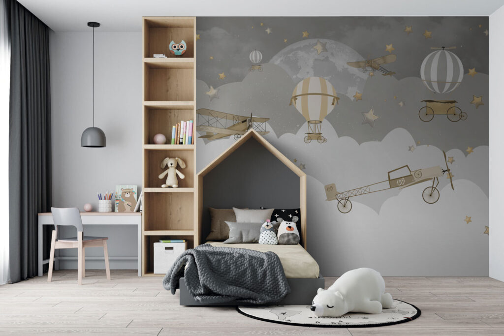 Balony nad szarymi chmurami — wnętrze 1