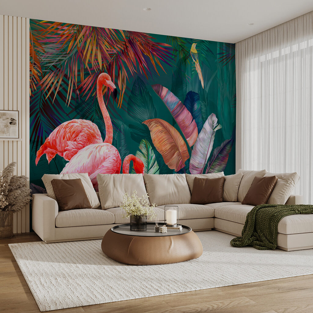 Flamingi wśród kolorowych liści — wnętrze 2