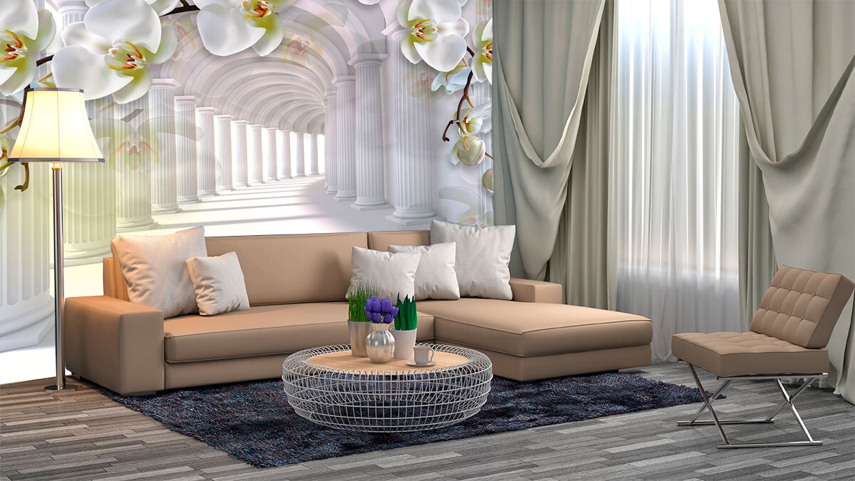 Orchidee nad białą kolumnadą — wnętrze 1