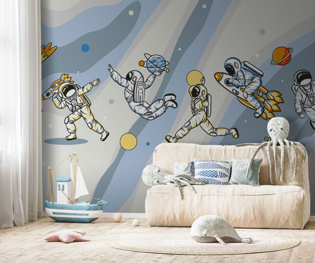 Astronauci wśród kolorowych pasów — wnętrze 2