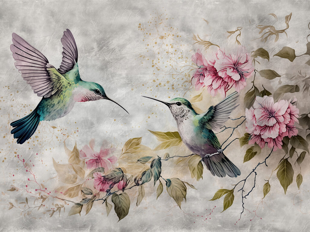 Kolibry przy kwiatach — cały wzór