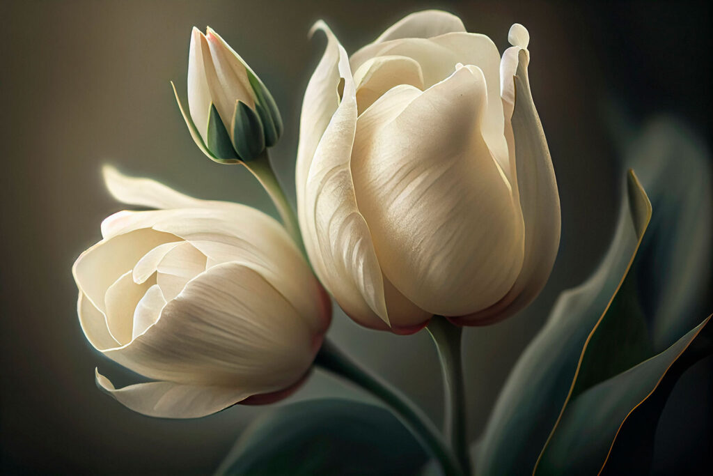 Kremowe tulipany w cieniu — cały wzór