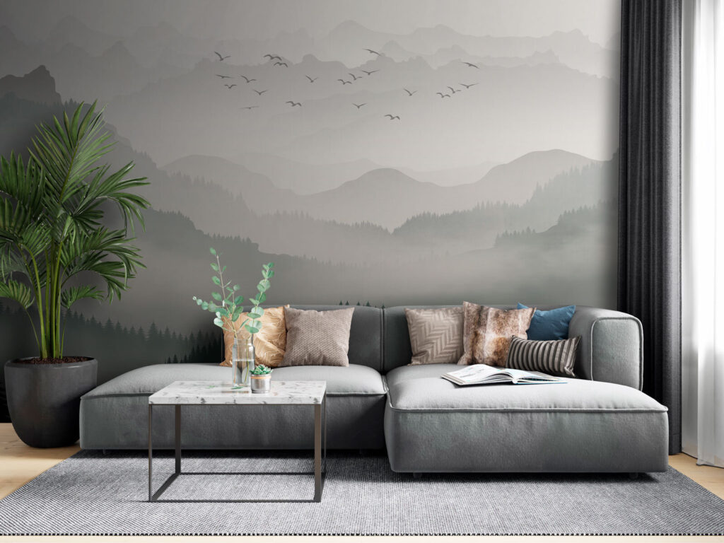 Góry znikające w mgle we wnętrzu