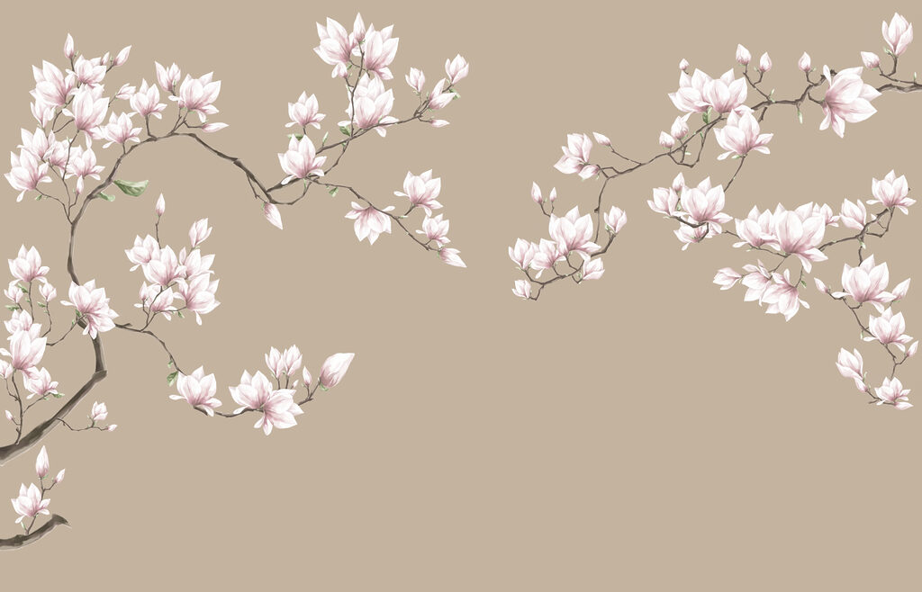 Jasnoróżowa magnolia na beżu — cały wzór
