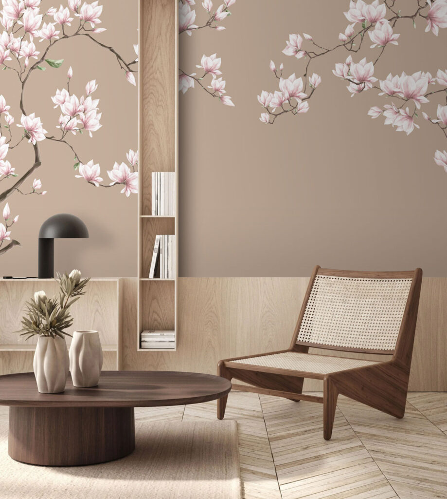 Jasnoróżowa magnolia na beżu — wnętrze 1