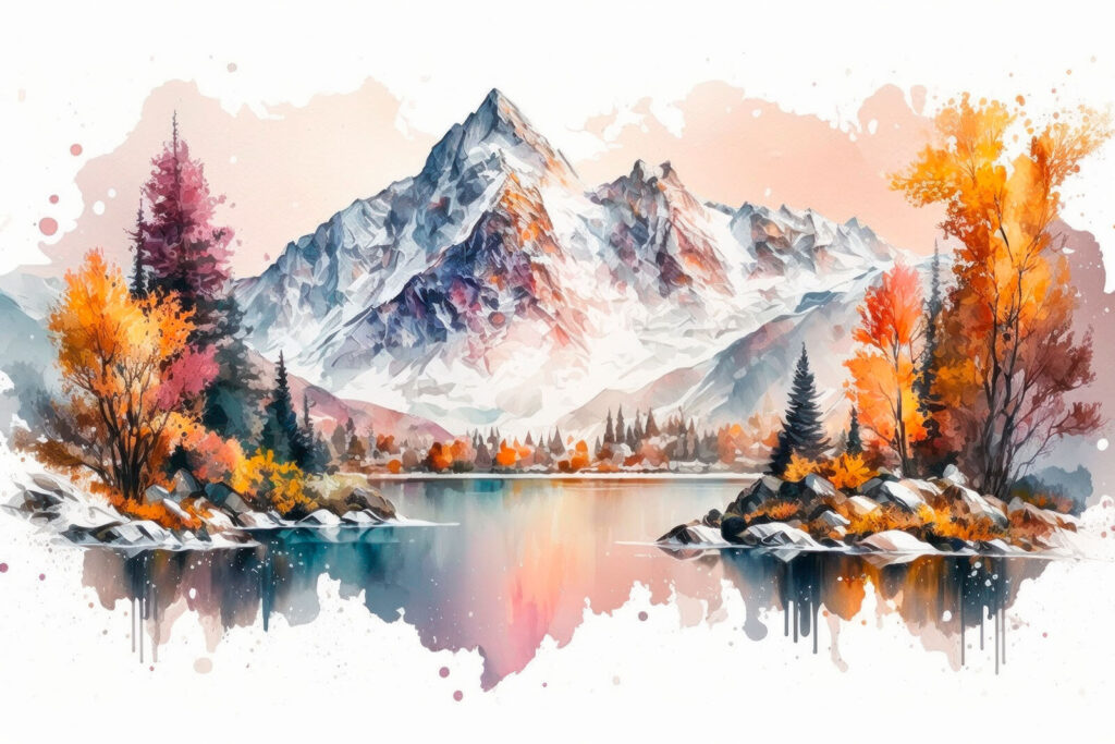 Jesienne barwy nad jeziorem — cały wzór