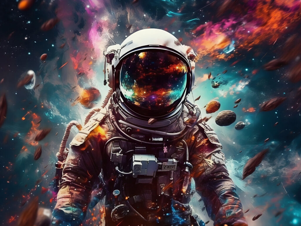 Astronauta w kolorowej mgławicy — cały wzór