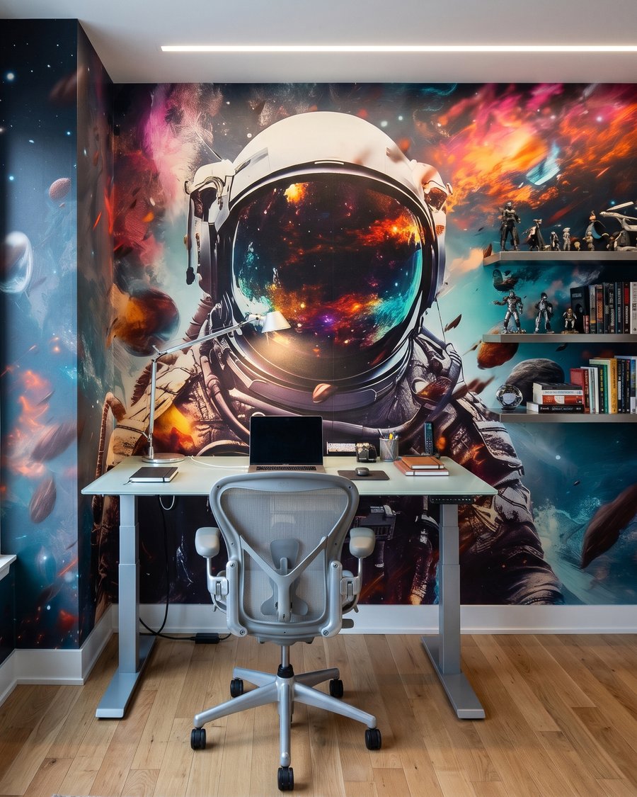 Astronauta w kolorowej mgławicy we wnętrzu