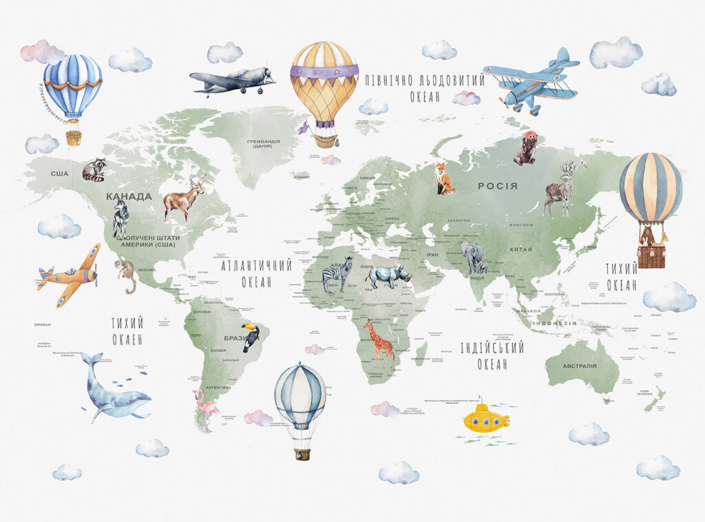 Balony nad mapą świata — cały wzór