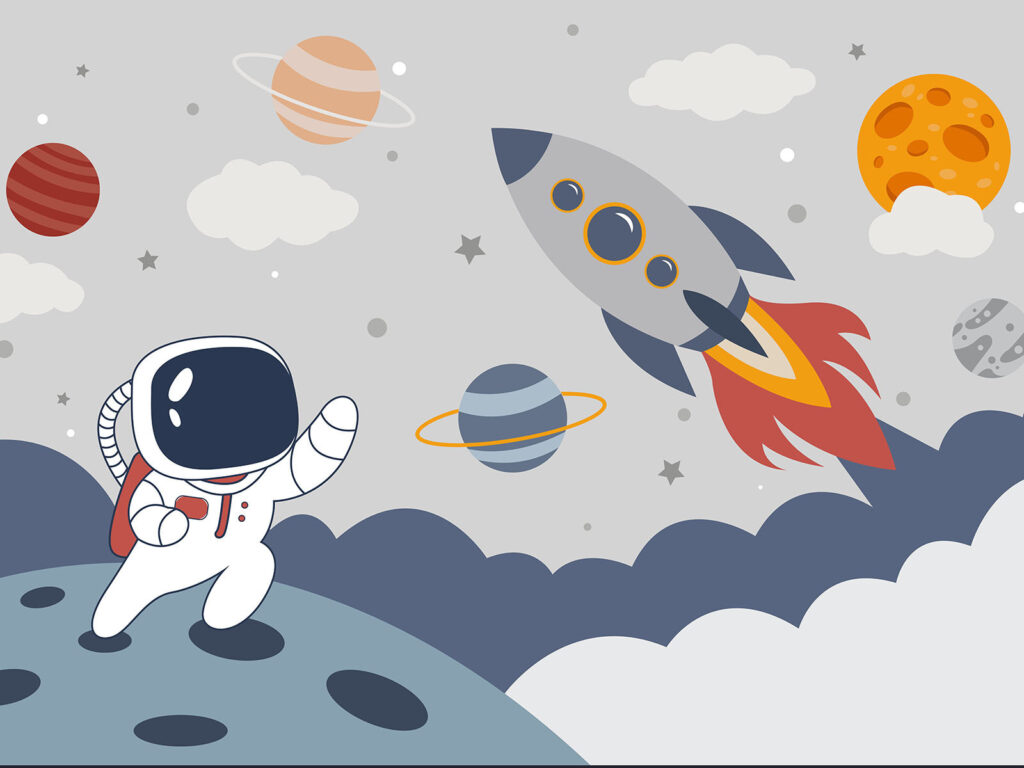 Rakieta obok astronauty — cały wzór