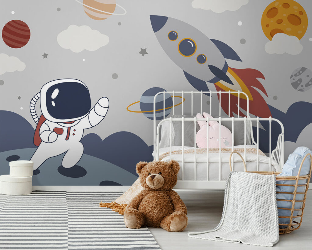 Rakieta obok astronauty we wnętrzu