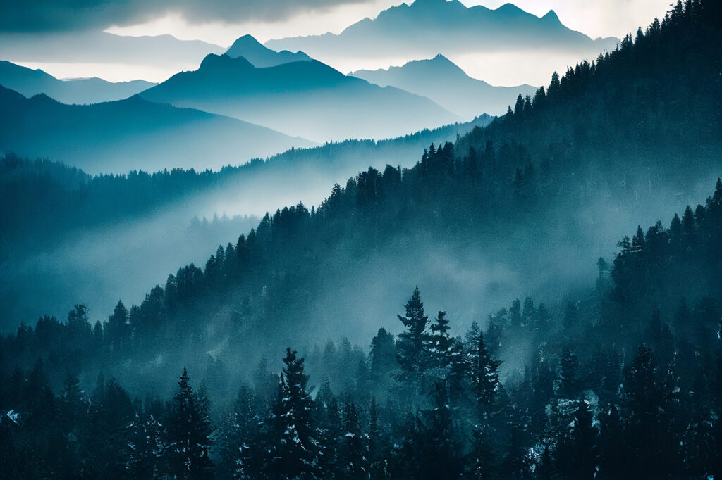 Błękitna mgła nad zboczami — cały wzór