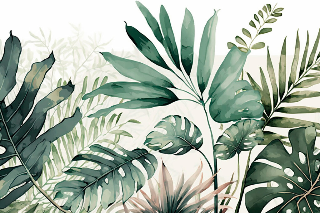 Monstera w zielonej akwareli — cały wzór