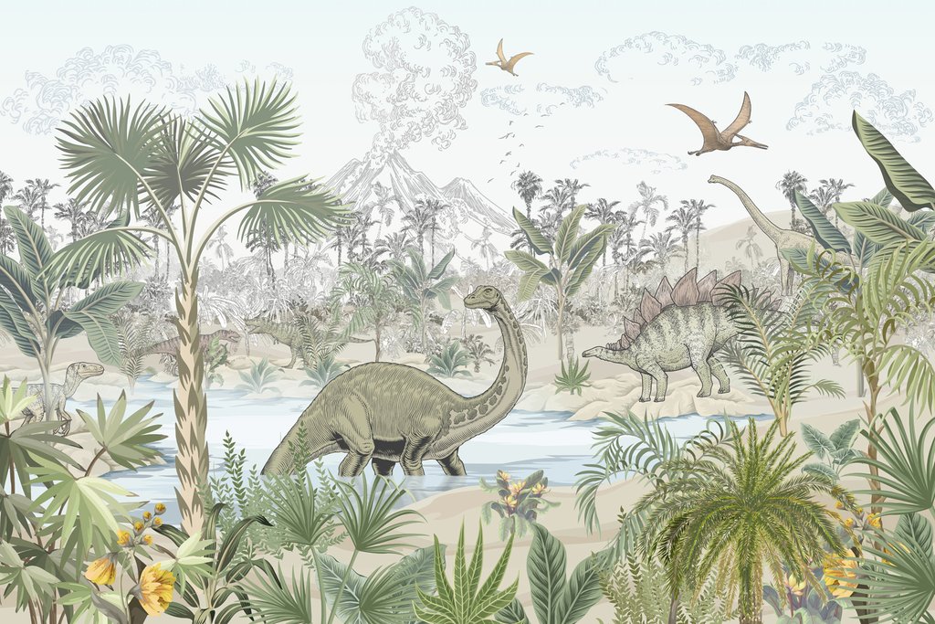 Dinozaury przy leśnym stawie — cały wzór