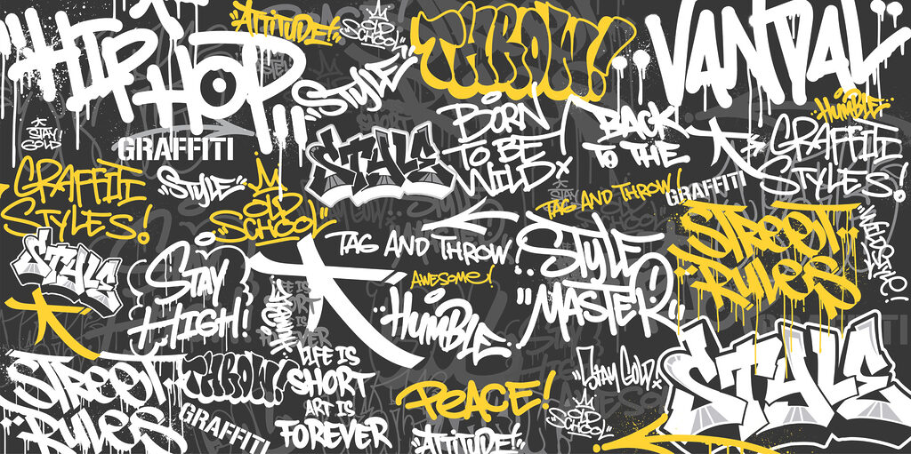 Żółte graffiti na czerni — cały wzór