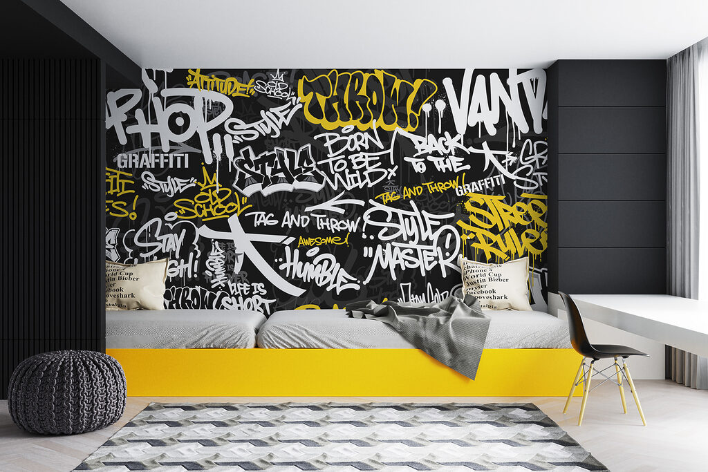 Żółte graffiti na czerni — wnętrze 2