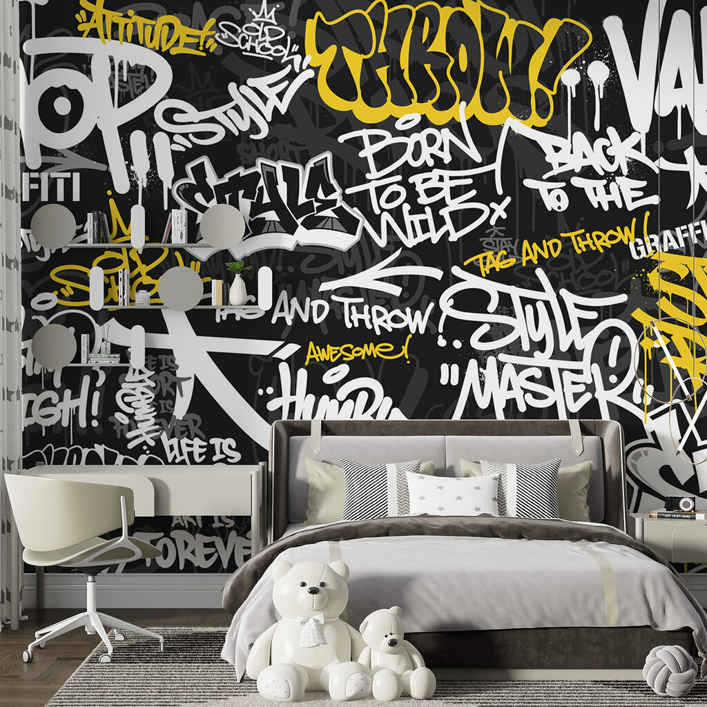 Żółte graffiti na czerni — wnętrze 3