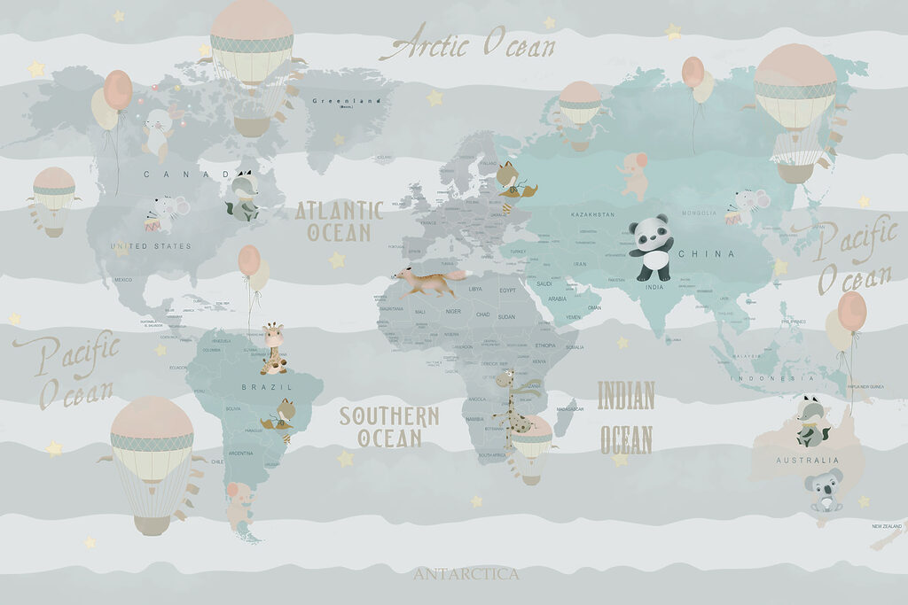 Mapa świata na falach — cały wzór