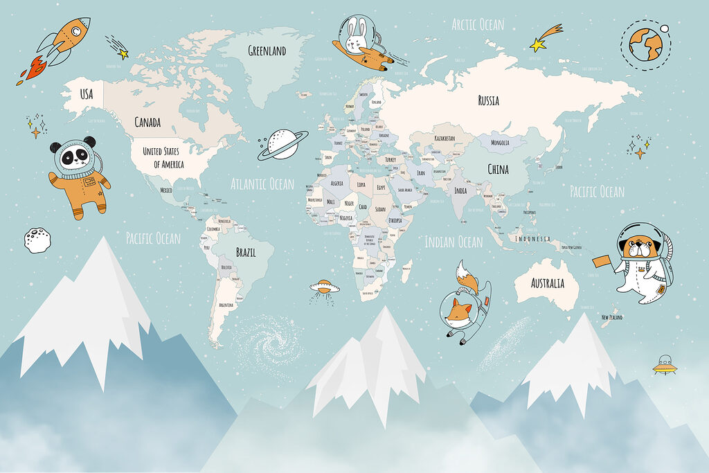 Mapa świata z astronautami — cały wzór