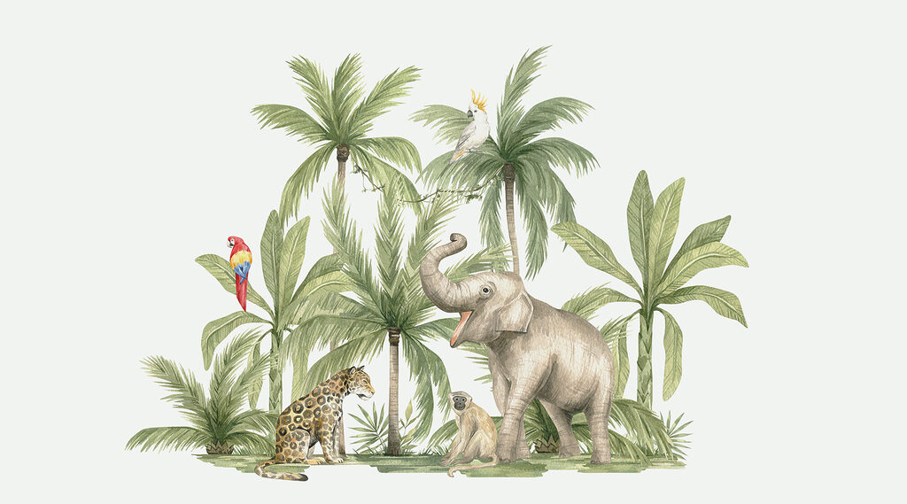 Słoń wśród palm — cały wzór