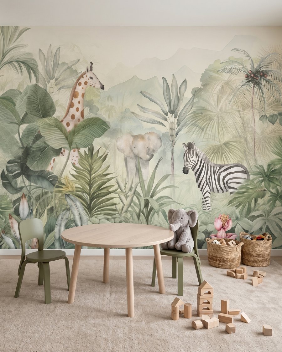 Zebra wśród zieleni we wnętrzu