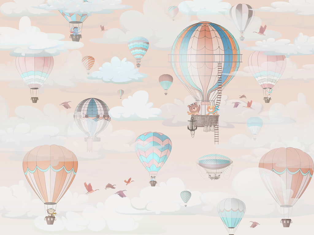 Pastelowe balony w chmurach — cały wzór